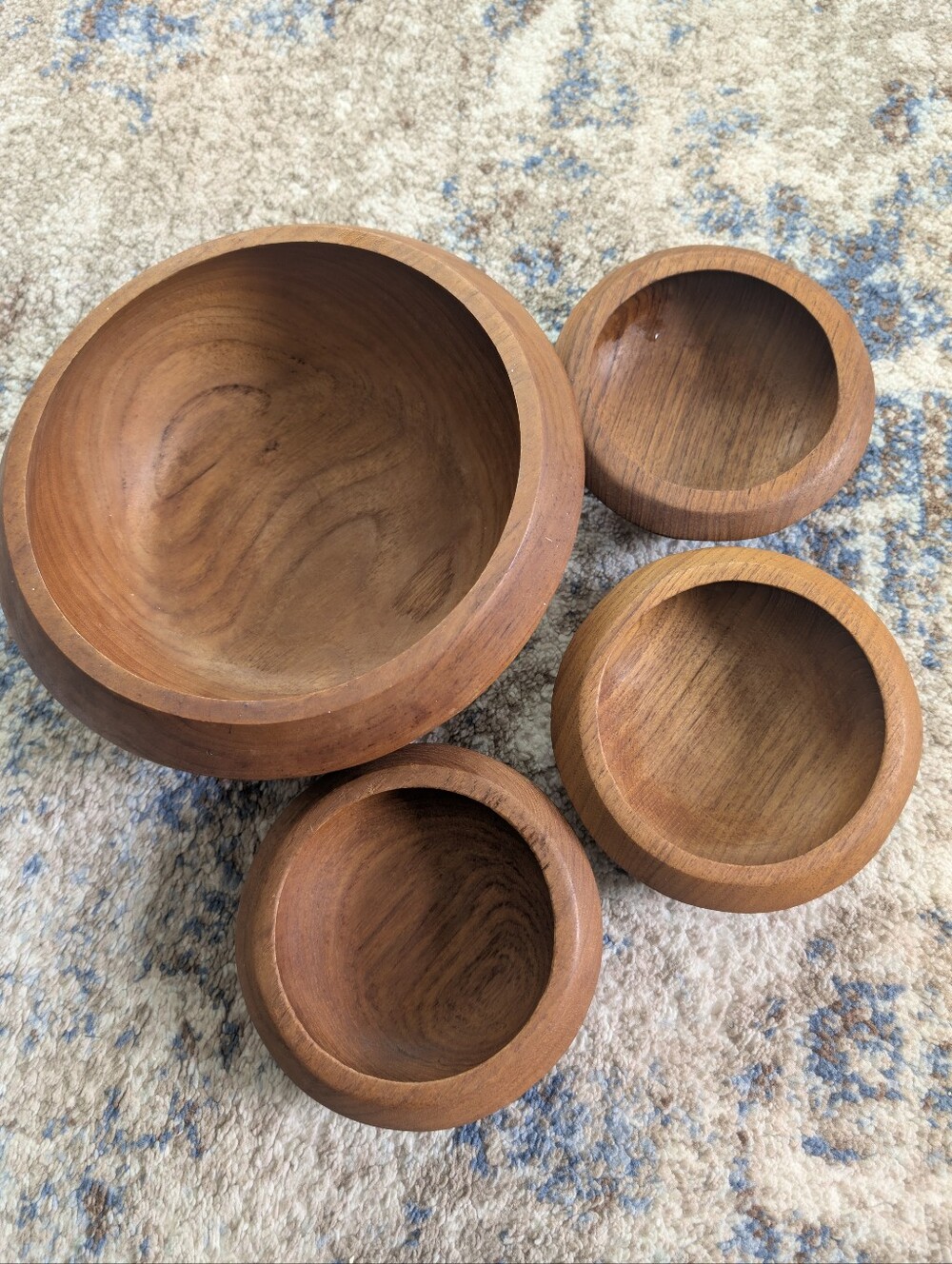 Vintage 1970's Teakwood Wood Salad Bowl Set, 4 pieces